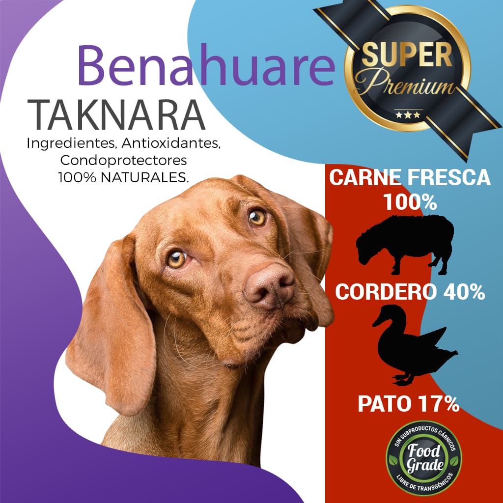 pienso para perros cordero y pato solo ingredientes naturales, benahuare taknara